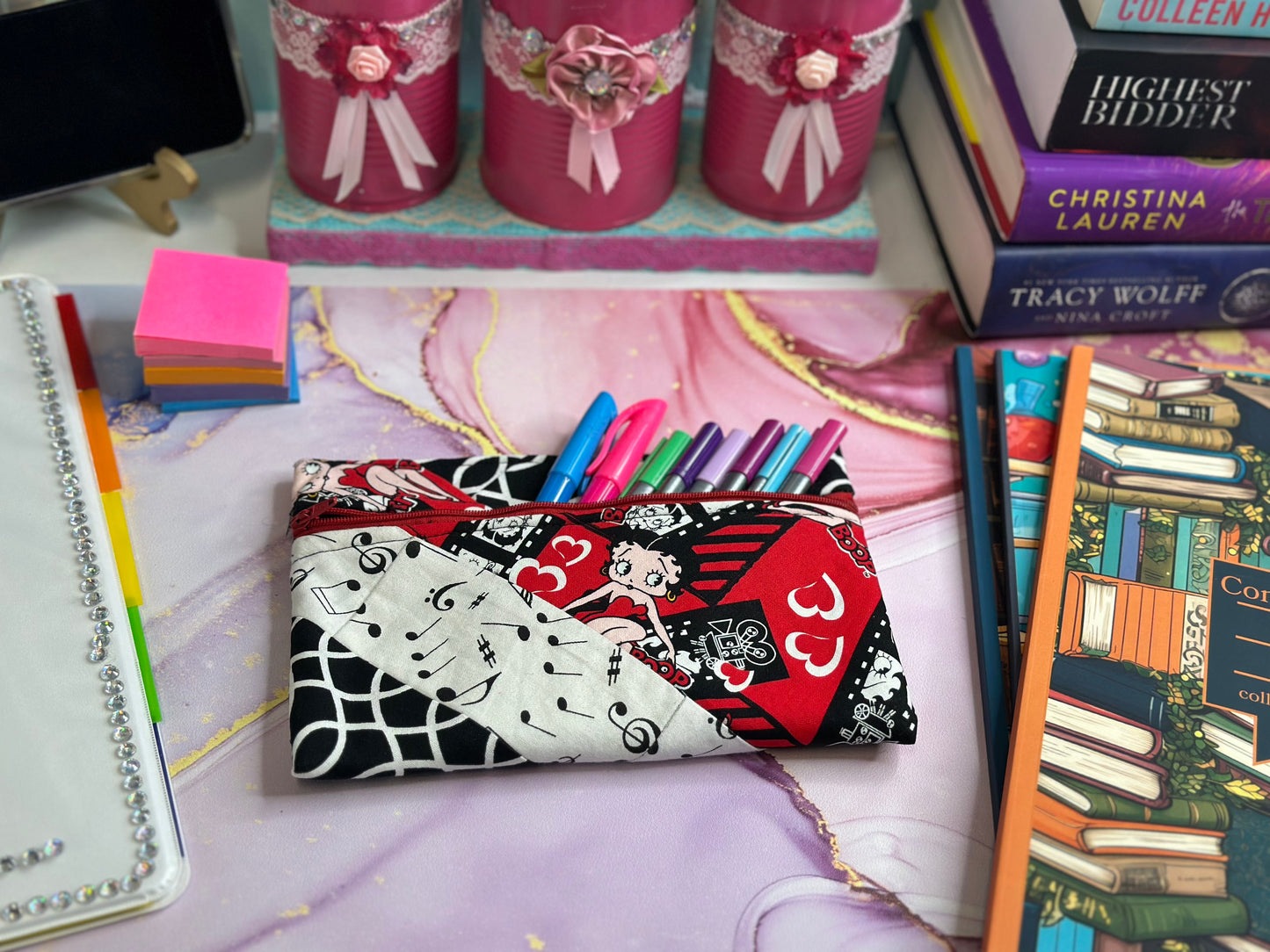 Hand-Made Quilted Musical Betty Pencil pouch