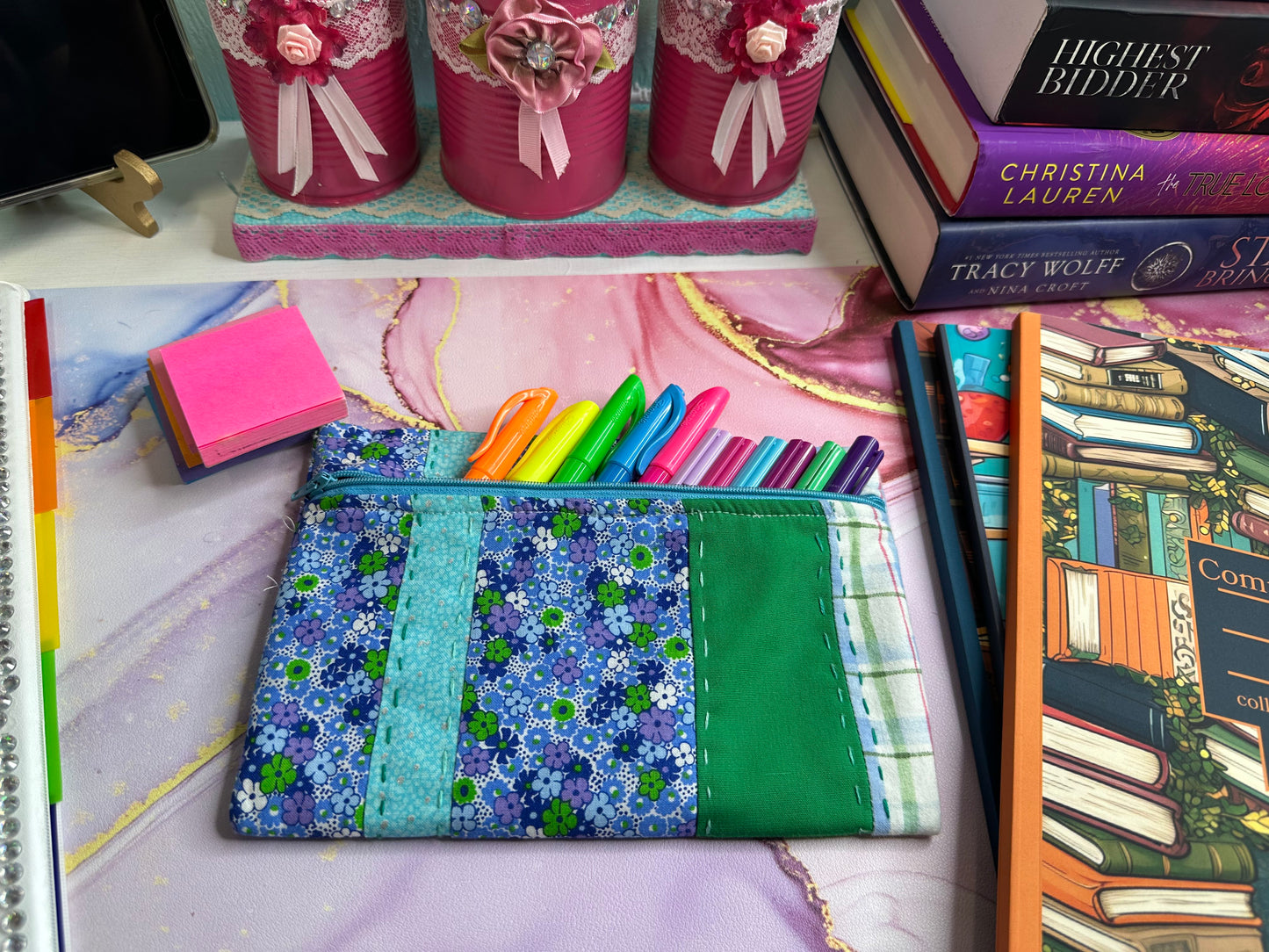 Hand-Made Quilted Blue Floral Pencil pouch