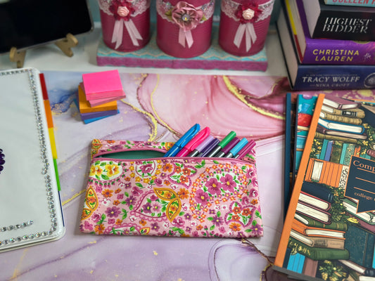 Hand-Made Pink Floral Pencil Pouch