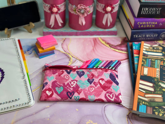 Hand-Made Pink Hearts Pencil Pouch