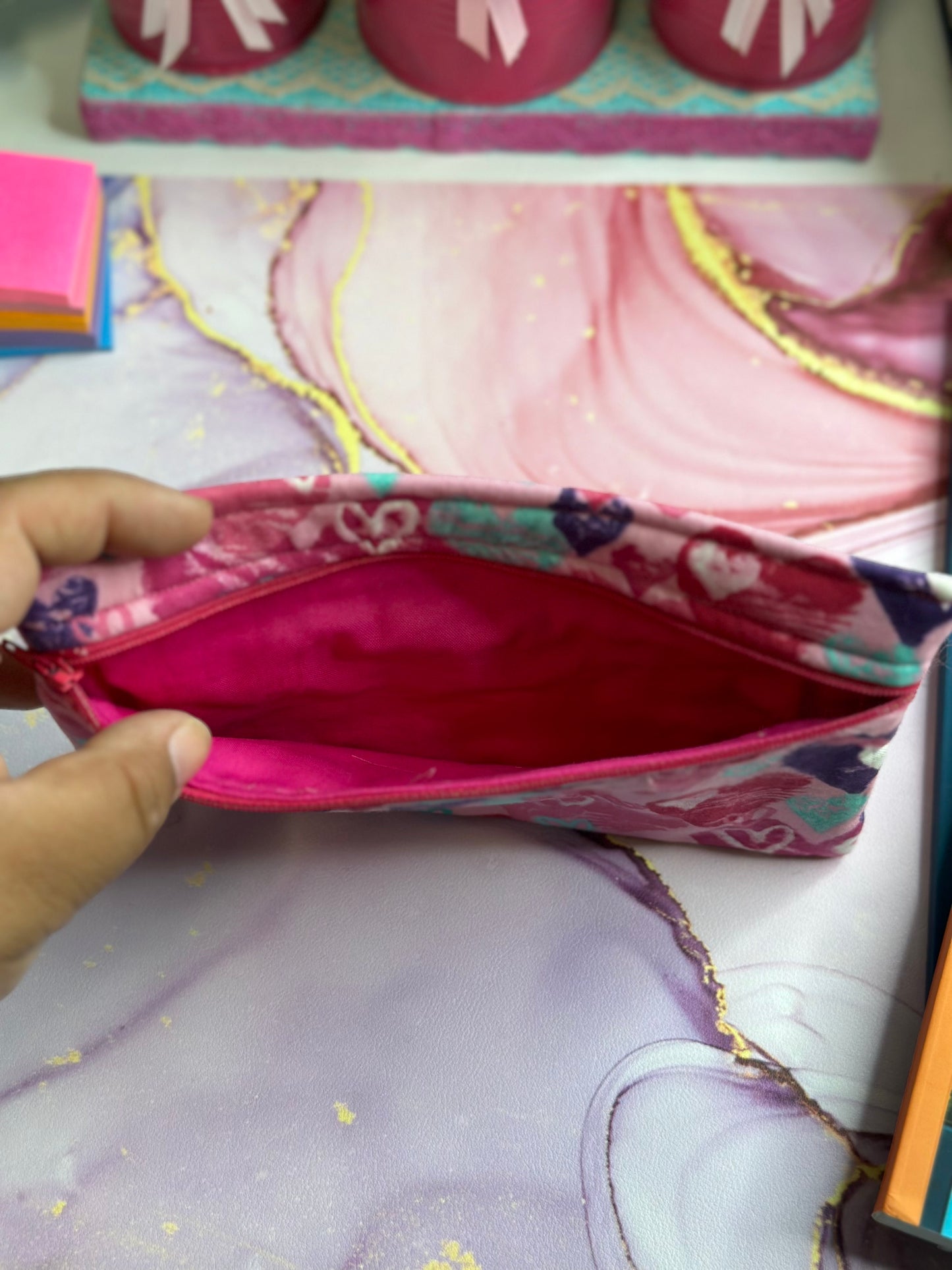 Hand-Made Pink Hearts Pencil Pouch